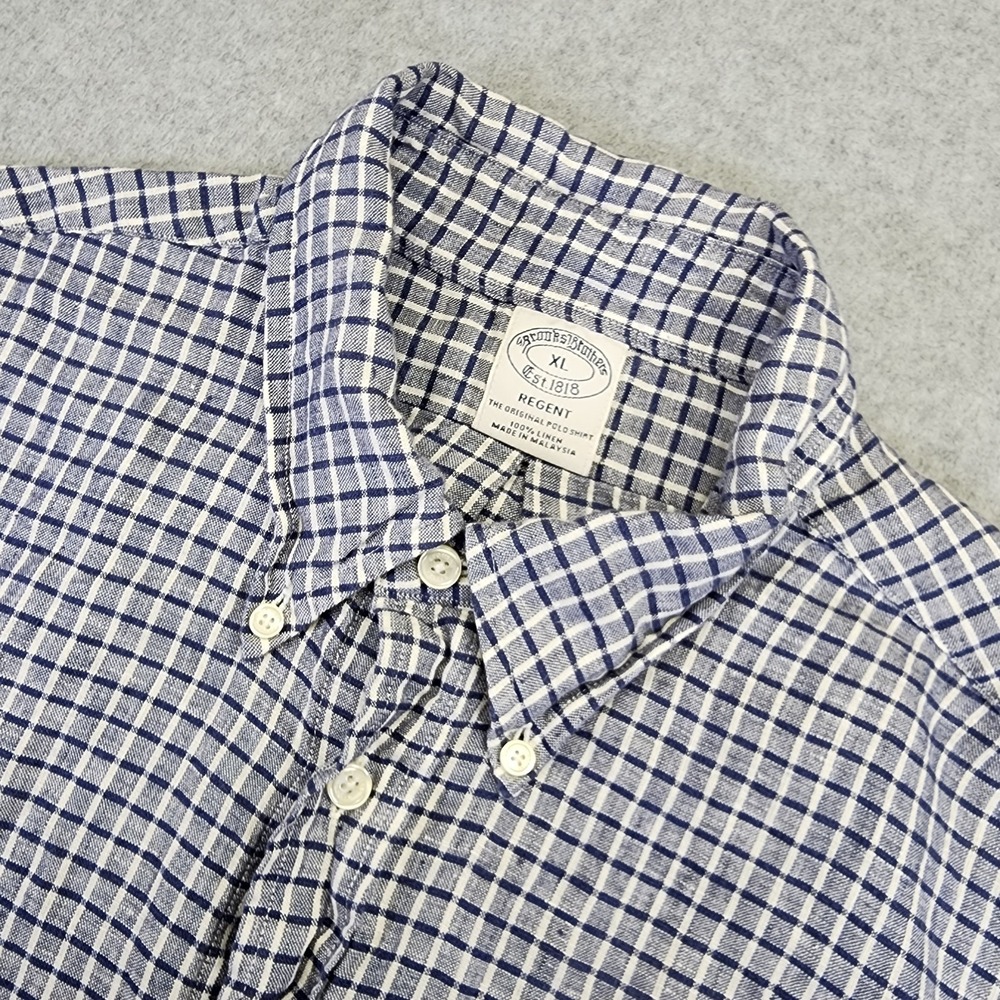 Brooks Brothers Regent Baird McNutt Linen Men XL Plaid Long Sleeve Button Shirt